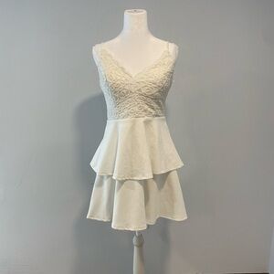 City Studio Cream Lace Peplum Tiered Mini Dress